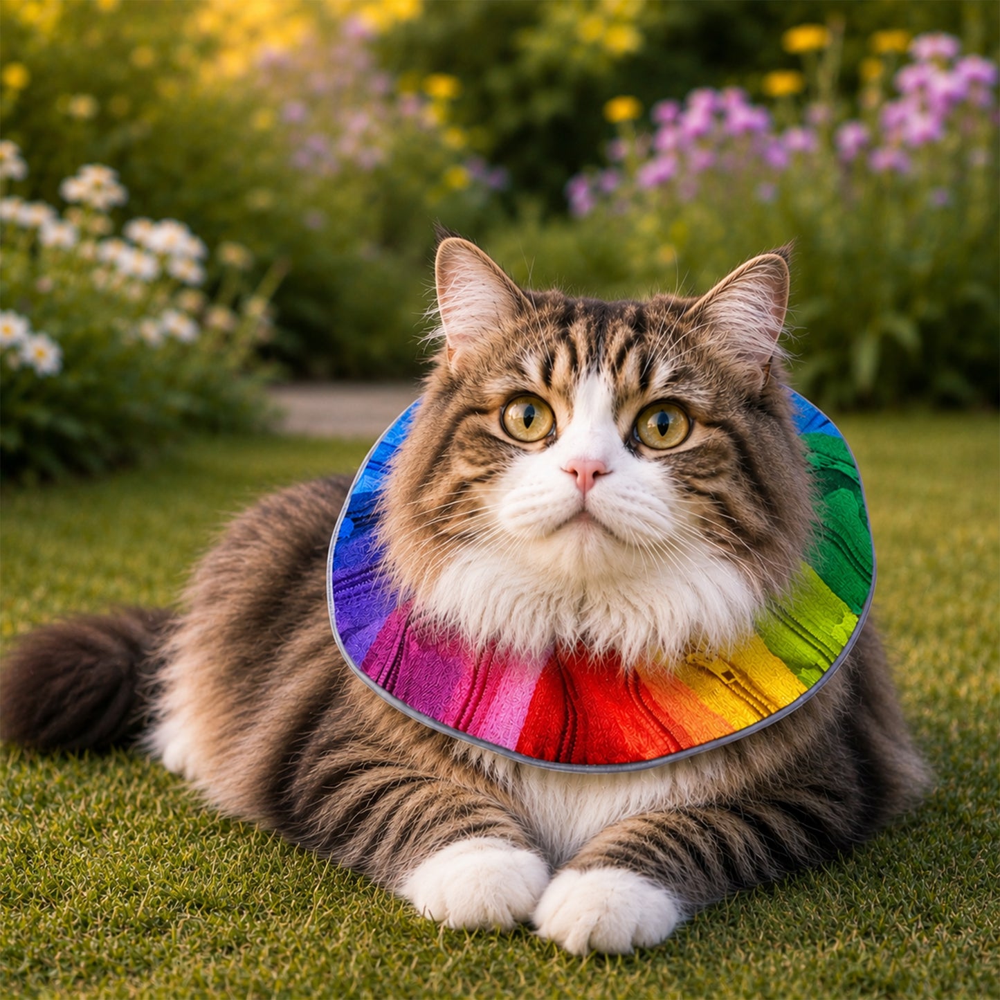 Rainbow Billy Birdsbesafe ® Collar Cover - Long-Haired Cat Style