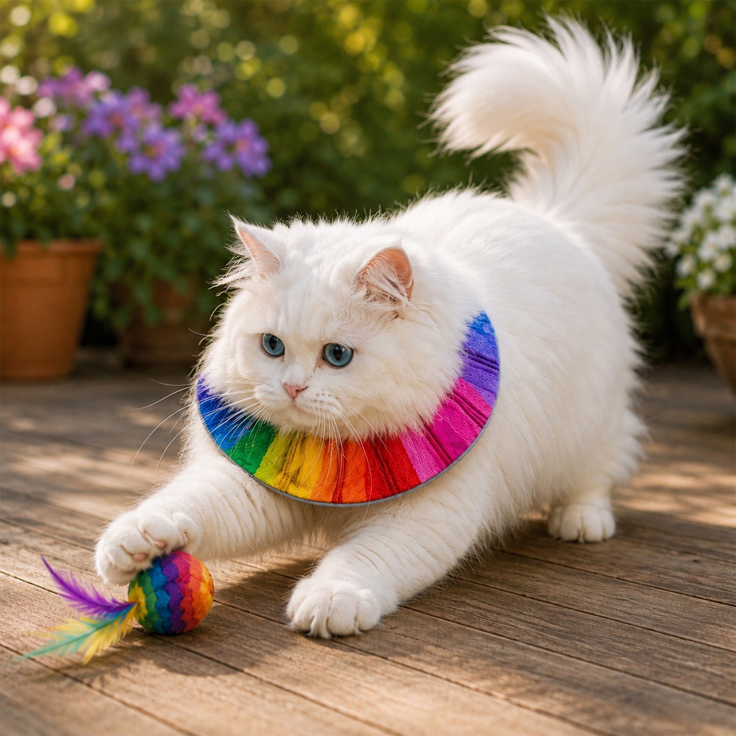 Rainbow Billy Birdsbesafe ® Collar Cover - Long-Haired Cat Style