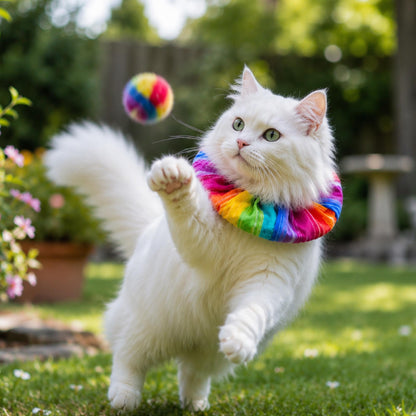 Rainbow Charlie Birdsbesafe ® Collar Cover - Long-Haired Cat Style
