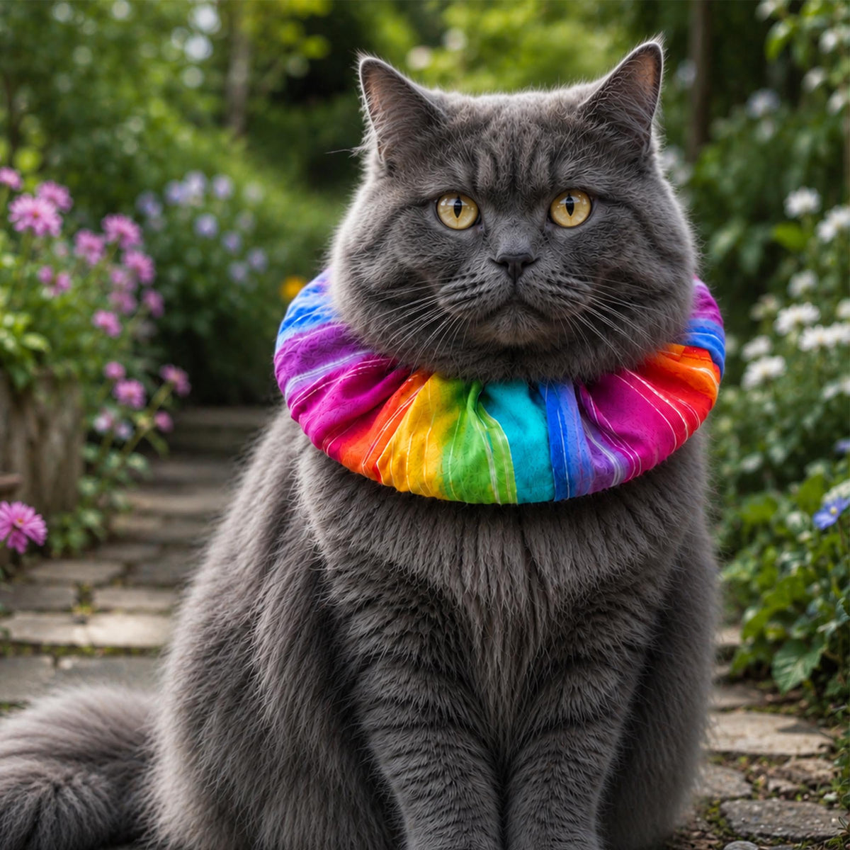 Rainbow Charlie Birdsbesafe ® Collar Cover - Long-Haired Cat Style
